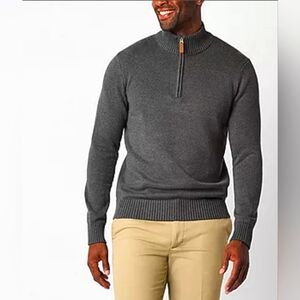 St. John's Bay Quarter Zip Pullover Sweater Charcoal Heather Gray Sz XL